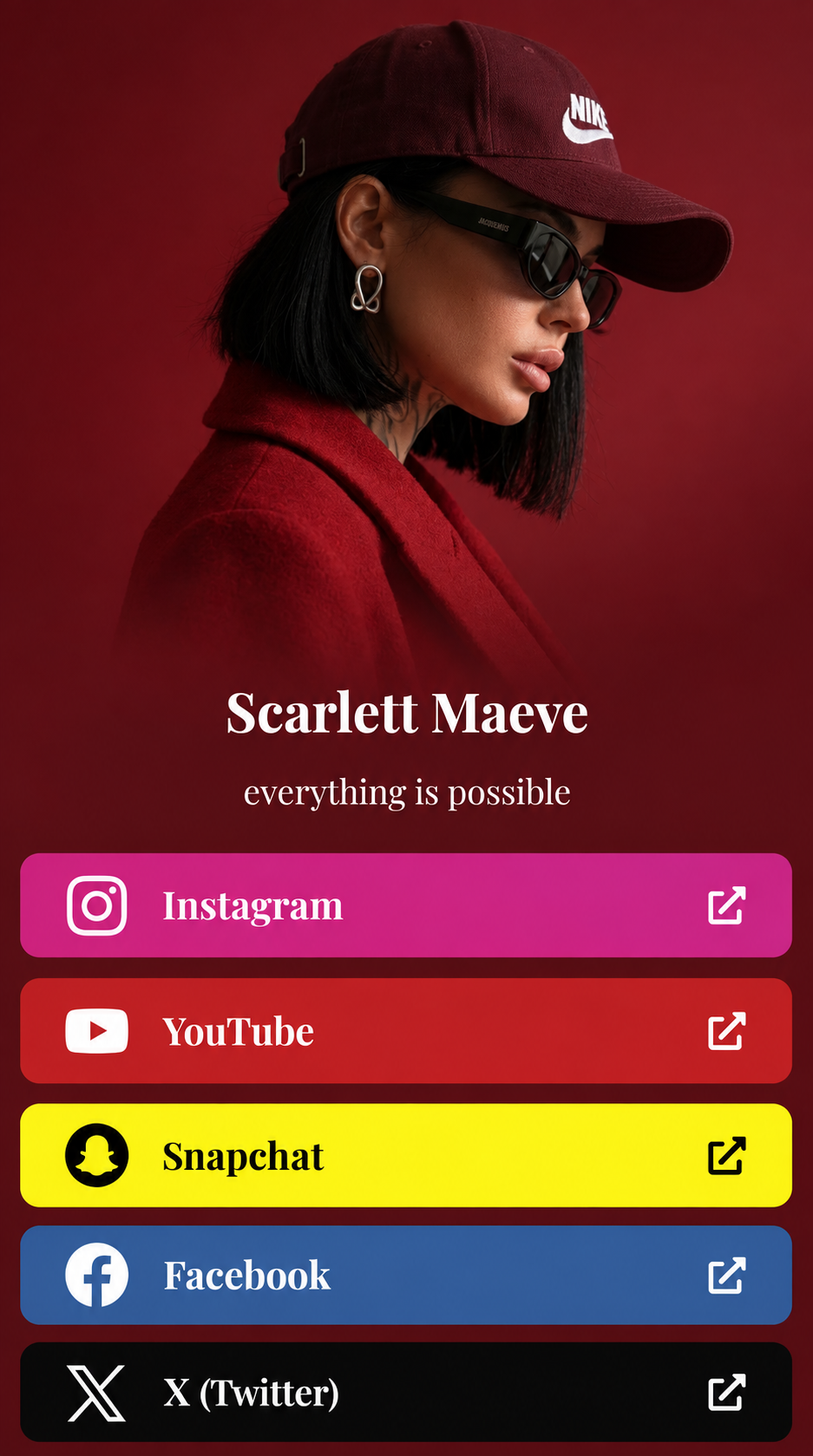 An example LinkPre profile with a photo, a short tagline and social buttons